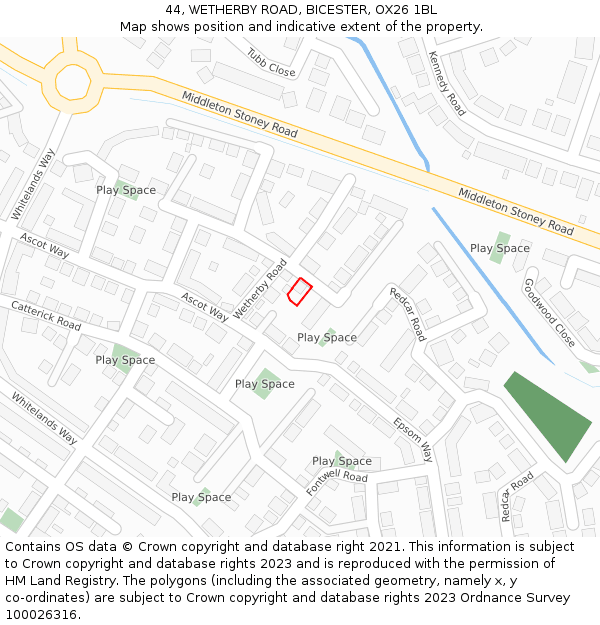 44, WETHERBY ROAD, BICESTER, OX26 1BL: Location map and indicative extent of plot