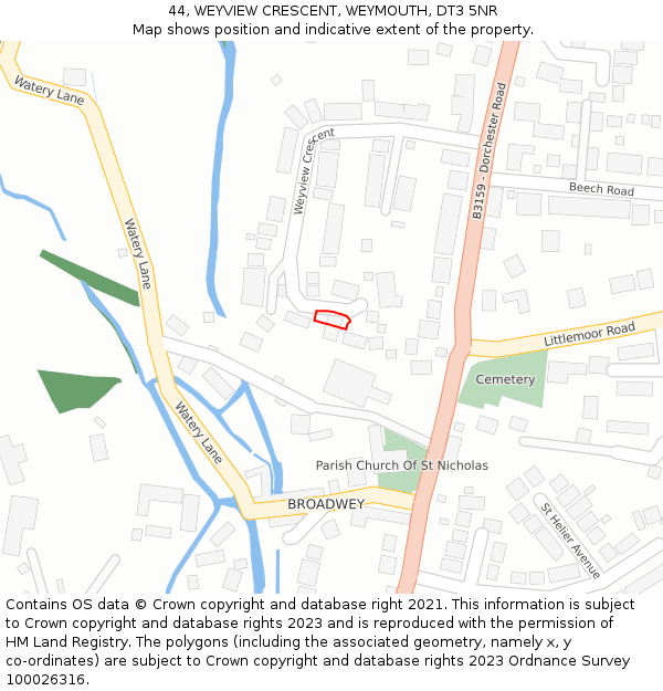 44, WEYVIEW CRESCENT, WEYMOUTH, DT3 5NR: Location map and indicative extent of plot