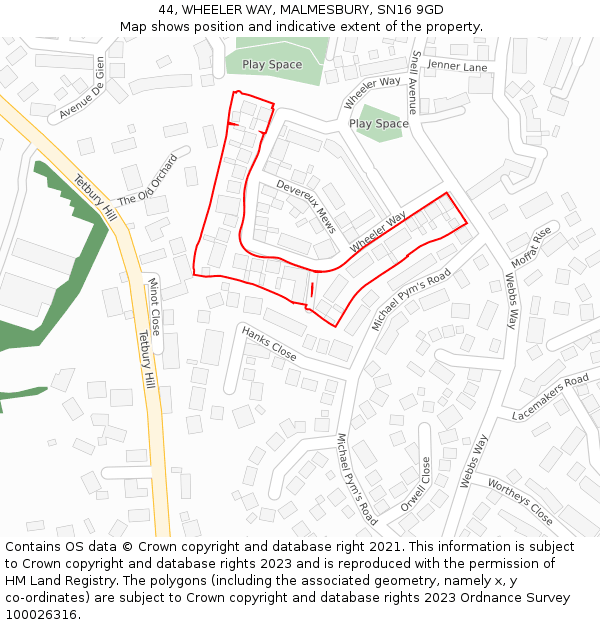 44, WHEELER WAY, MALMESBURY, SN16 9GD: Location map and indicative extent of plot