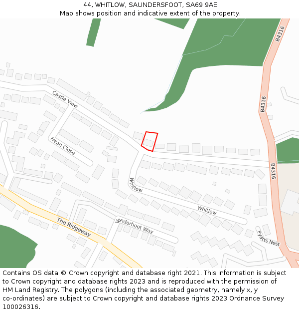 44, WHITLOW, SAUNDERSFOOT, SA69 9AE: Location map and indicative extent of plot