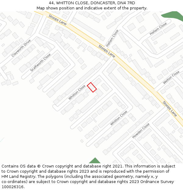 44, WHITTON CLOSE, DONCASTER, DN4 7RD: Location map and indicative extent of plot