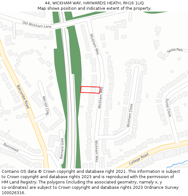 44, WICKHAM WAY, HAYWARDS HEATH, RH16 1UQ: Location map and indicative extent of plot