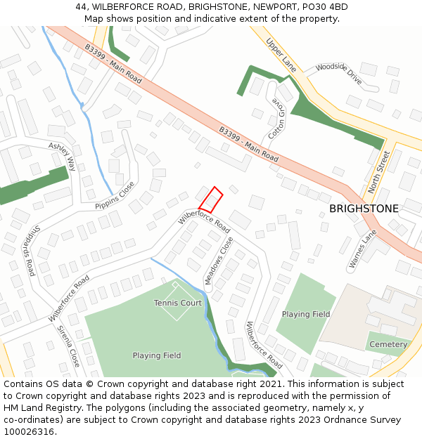 44, WILBERFORCE ROAD, BRIGHSTONE, NEWPORT, PO30 4BD: Location map and indicative extent of plot