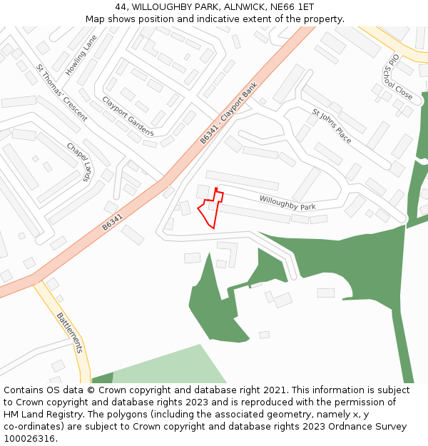 44, WILLOUGHBY PARK, ALNWICK, NE66 1ET: Location map and indicative extent of plot