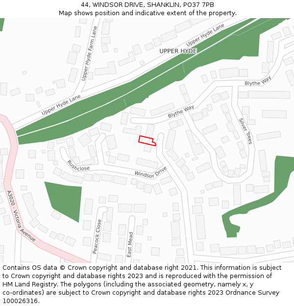 44, WINDSOR DRIVE, SHANKLIN, PO37 7PB: Location map and indicative extent of plot