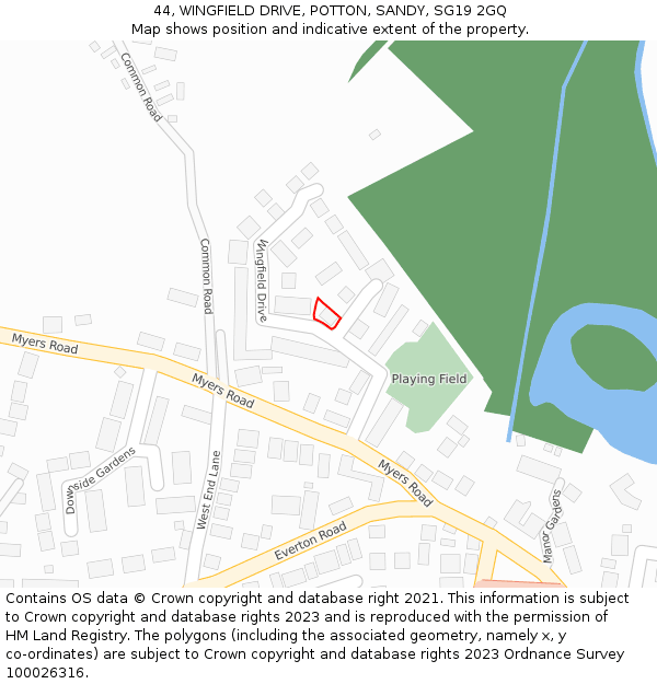 44, WINGFIELD DRIVE, POTTON, SANDY, SG19 2GQ: Location map and indicative extent of plot