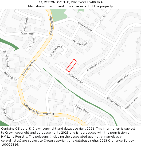 44, WITTON AVENUE, DROITWICH, WR9 8PA: Location map and indicative extent of plot