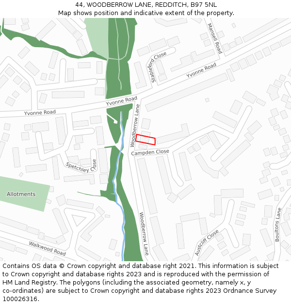 44, WOODBERROW LANE, REDDITCH, B97 5NL: Location map and indicative extent of plot