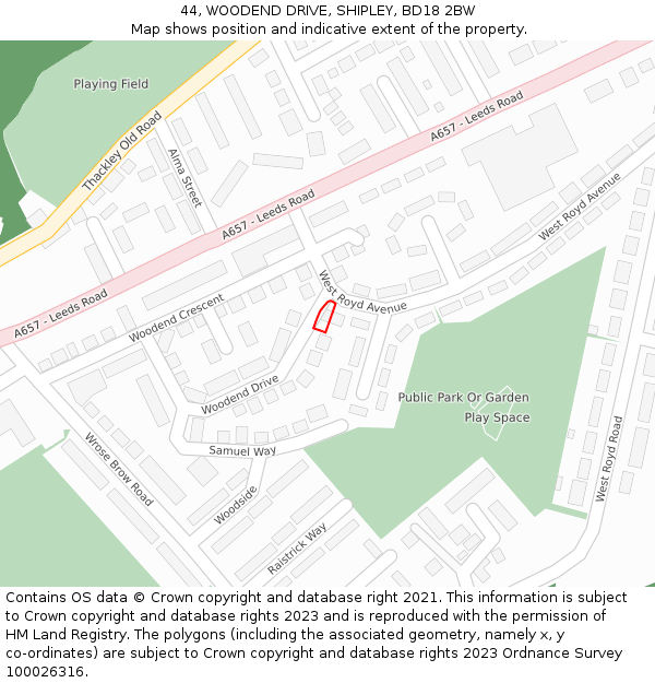 44, WOODEND DRIVE, SHIPLEY, BD18 2BW: Location map and indicative extent of plot
