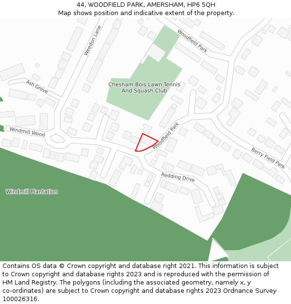 44, WOODFIELD PARK, AMERSHAM, HP6 5QH: Location map and indicative extent of plot