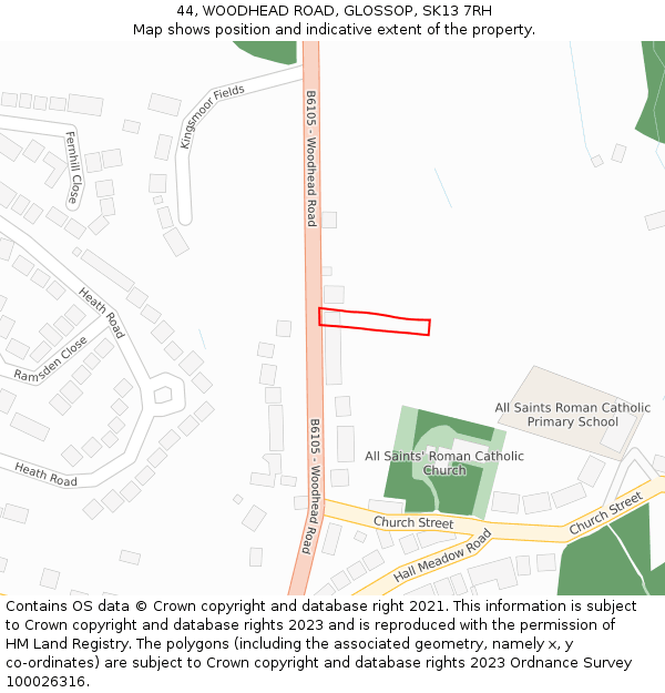 44, WOODHEAD ROAD, GLOSSOP, SK13 7RH: Location map and indicative extent of plot