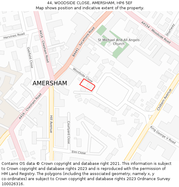 44, WOODSIDE CLOSE, AMERSHAM, HP6 5EF: Location map and indicative extent of plot