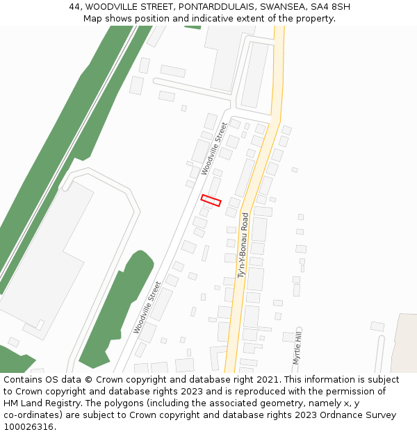 44, WOODVILLE STREET, PONTARDDULAIS, SWANSEA, SA4 8SH: Location map and indicative extent of plot