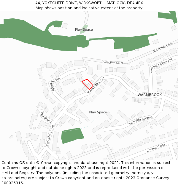 44, YOKECLIFFE DRIVE, WIRKSWORTH, MATLOCK, DE4 4EX: Location map and indicative extent of plot