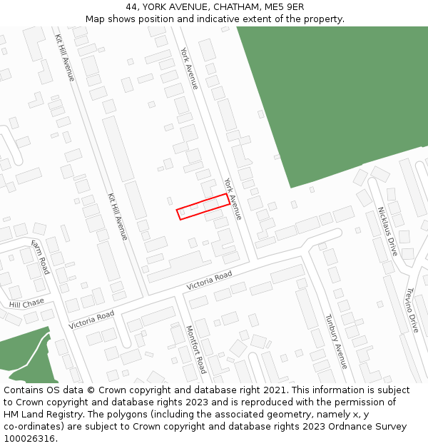 44, YORK AVENUE, CHATHAM, ME5 9ER: Location map and indicative extent of plot