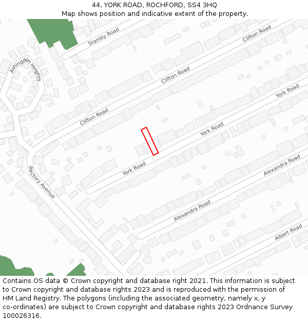 44, YORK ROAD, ROCHFORD, SS4 3HQ: Location map and indicative extent of plot