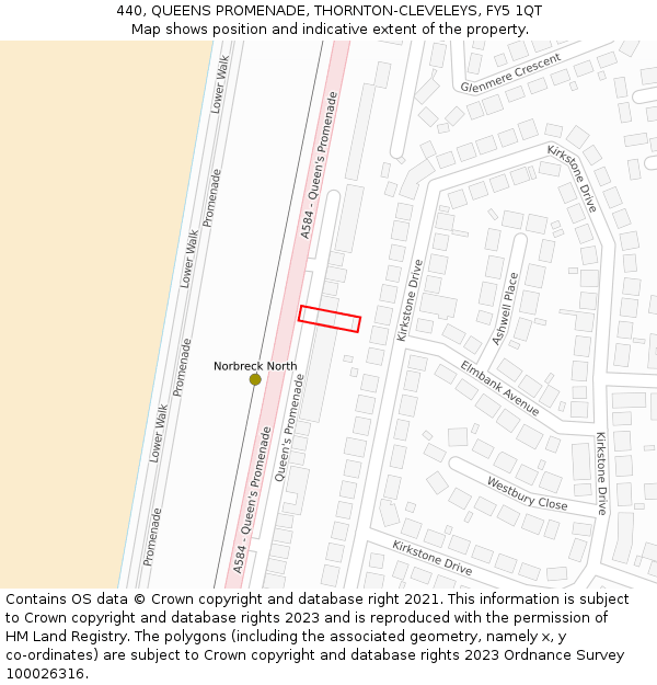 440, QUEENS PROMENADE, THORNTON-CLEVELEYS, FY5 1QT: Location map and indicative extent of plot