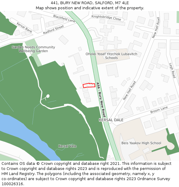 441, BURY NEW ROAD, SALFORD, M7 4LE: Location map and indicative extent of plot