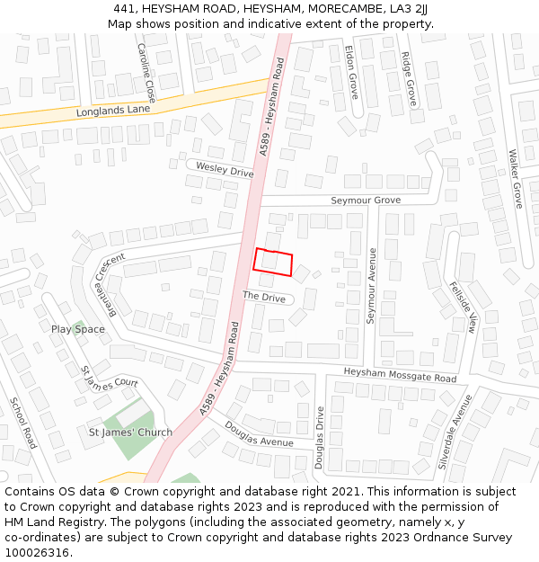 441, HEYSHAM ROAD, HEYSHAM, MORECAMBE, LA3 2JJ: Location map and indicative extent of plot