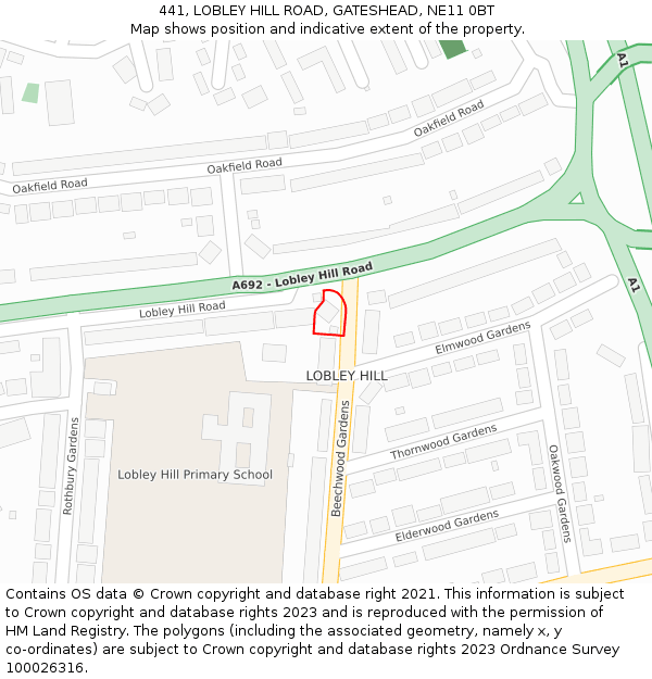 441, LOBLEY HILL ROAD, GATESHEAD, NE11 0BT: Location map and indicative extent of plot