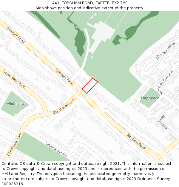 441, TOPSHAM ROAD, EXETER, EX2 7AF: Location map and indicative extent of plot