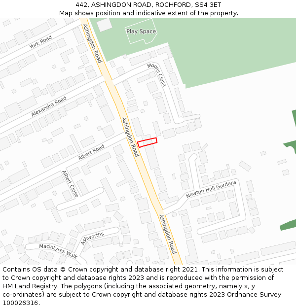 442, ASHINGDON ROAD, ROCHFORD, SS4 3ET: Location map and indicative extent of plot