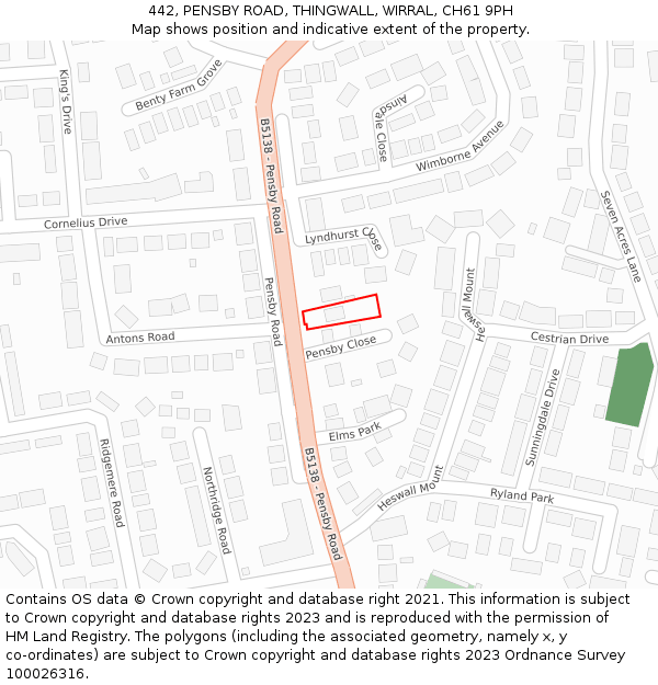 442, PENSBY ROAD, THINGWALL, WIRRAL, CH61 9PH: Location map and indicative extent of plot