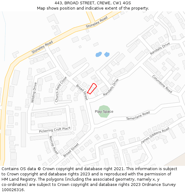 443, BROAD STREET, CREWE, CW1 4GS: Location map and indicative extent of plot