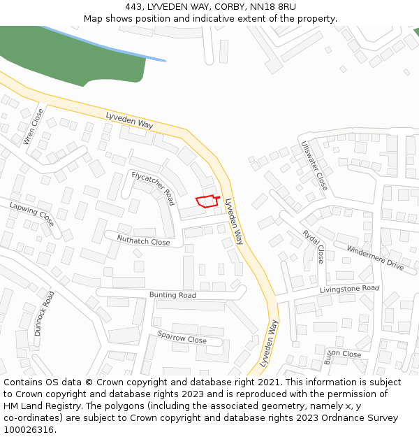 443, LYVEDEN WAY, CORBY, NN18 8RU: Location map and indicative extent of plot
