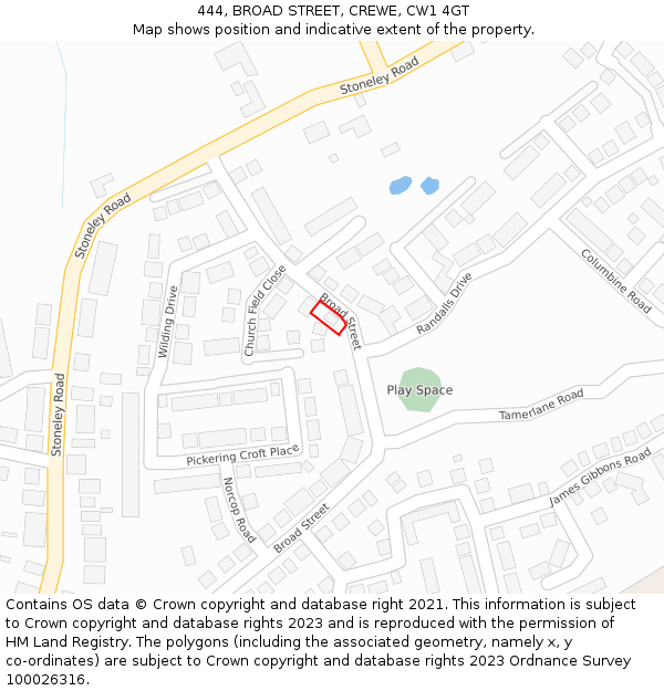 444, BROAD STREET, CREWE, CW1 4GT: Location map and indicative extent of plot