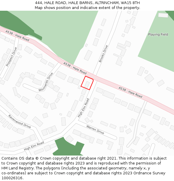 444, HALE ROAD, HALE BARNS, ALTRINCHAM, WA15 8TH: Location map and indicative extent of plot