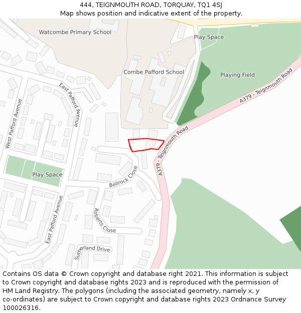 444, TEIGNMOUTH ROAD, TORQUAY, TQ1 4SJ: Location map and indicative extent of plot