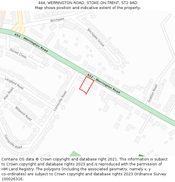 444, WERRINGTON ROAD, STOKE-ON-TRENT, ST2 9AD: Location map and indicative extent of plot