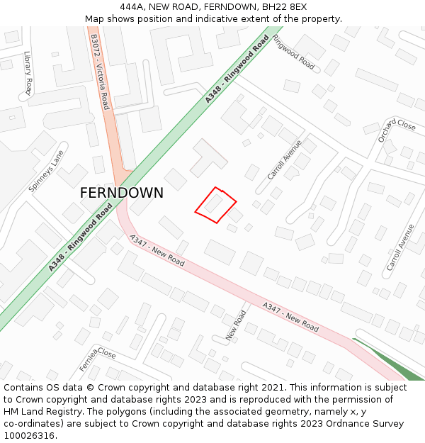 444A, NEW ROAD, FERNDOWN, BH22 8EX: Location map and indicative extent of plot