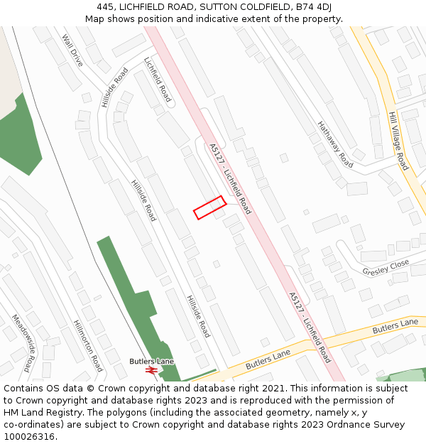 445, LICHFIELD ROAD, SUTTON COLDFIELD, B74 4DJ: Location map and indicative extent of plot