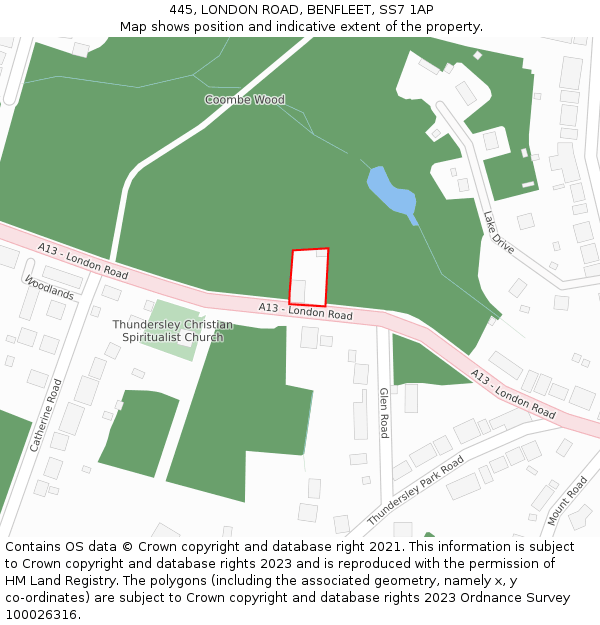 445, LONDON ROAD, BENFLEET, SS7 1AP: Location map and indicative extent of plot