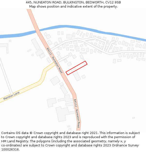 445, NUNEATON ROAD, BULKINGTON, BEDWORTH, CV12 9SB: Location map and indicative extent of plot