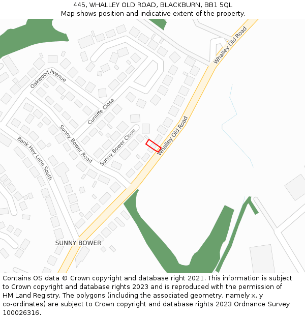 445, WHALLEY OLD ROAD, BLACKBURN, BB1 5QL: Location map and indicative extent of plot