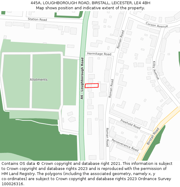 445A, LOUGHBOROUGH ROAD, BIRSTALL, LEICESTER, LE4 4BH: Location map and indicative extent of plot