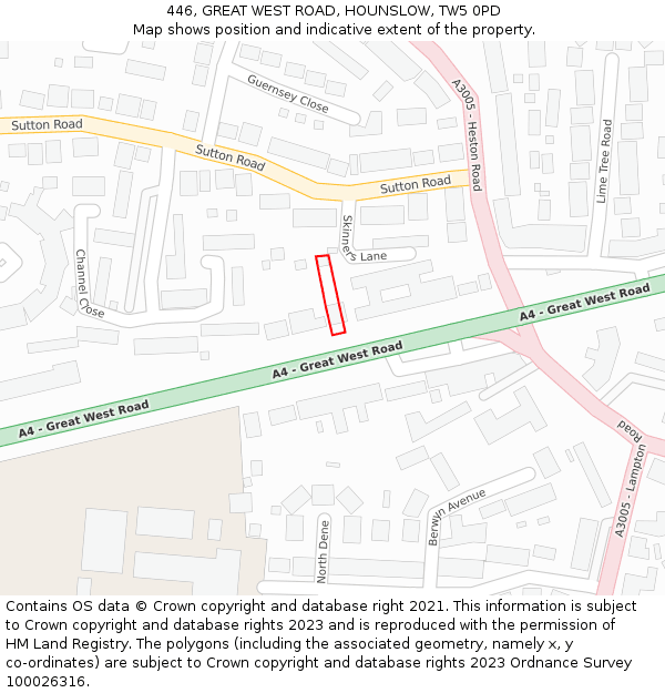 446, GREAT WEST ROAD, HOUNSLOW, TW5 0PD: Location map and indicative extent of plot