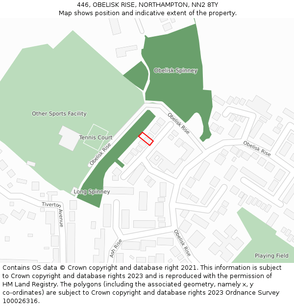 446, OBELISK RISE, NORTHAMPTON, NN2 8TY: Location map and indicative extent of plot