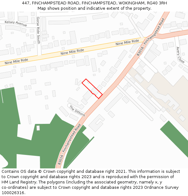 447, FINCHAMPSTEAD ROAD, FINCHAMPSTEAD, WOKINGHAM, RG40 3RH: Location map and indicative extent of plot