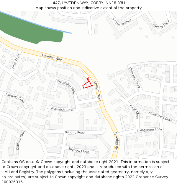 447, LYVEDEN WAY, CORBY, NN18 8RU: Location map and indicative extent of plot