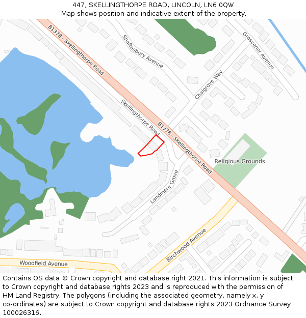 447, SKELLINGTHORPE ROAD, LINCOLN, LN6 0QW: Location map and indicative extent of plot