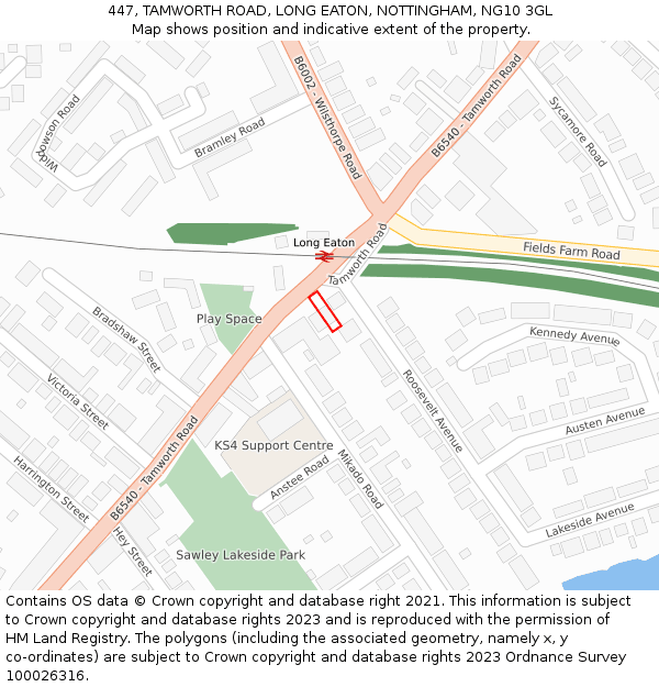 447, TAMWORTH ROAD, LONG EATON, NOTTINGHAM, NG10 3GL: Location map and indicative extent of plot