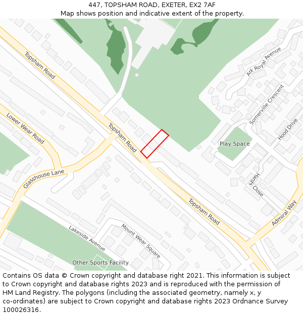 447, TOPSHAM ROAD, EXETER, EX2 7AF: Location map and indicative extent of plot