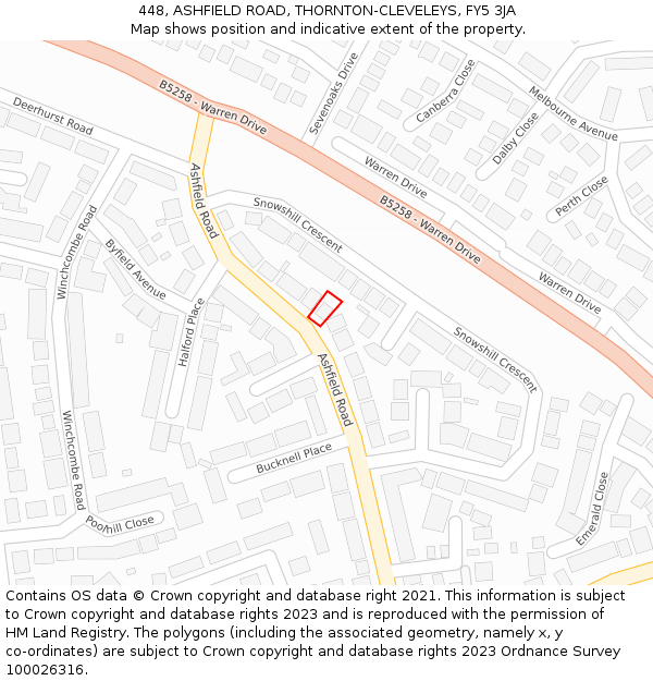 448, ASHFIELD ROAD, THORNTON-CLEVELEYS, FY5 3JA: Location map and indicative extent of plot