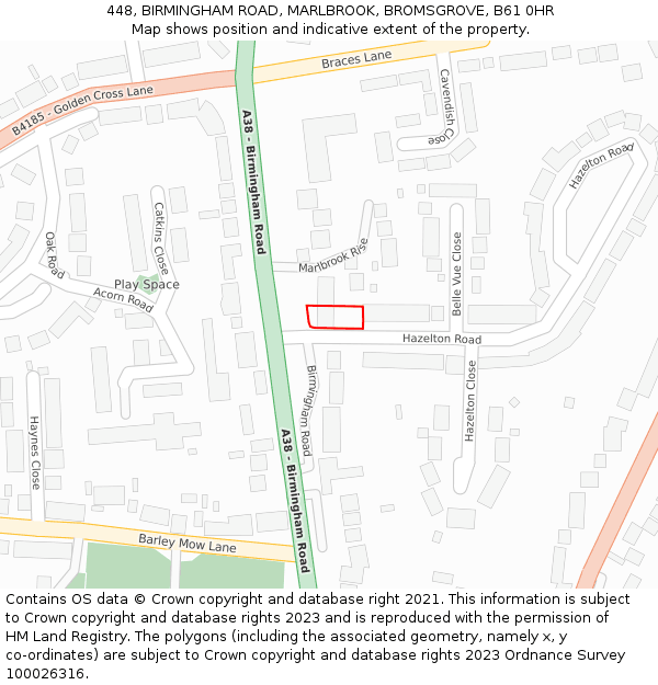 448, BIRMINGHAM ROAD, MARLBROOK, BROMSGROVE, B61 0HR: Location map and indicative extent of plot