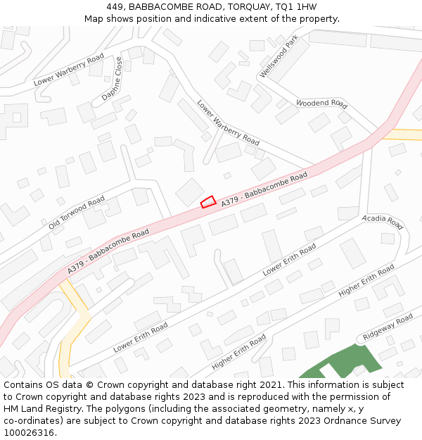 449, BABBACOMBE ROAD, TORQUAY, TQ1 1HW: Location map and indicative extent of plot