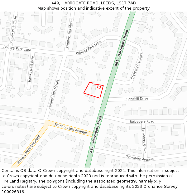 449, HARROGATE ROAD, LEEDS, LS17 7AD: Location map and indicative extent of plot